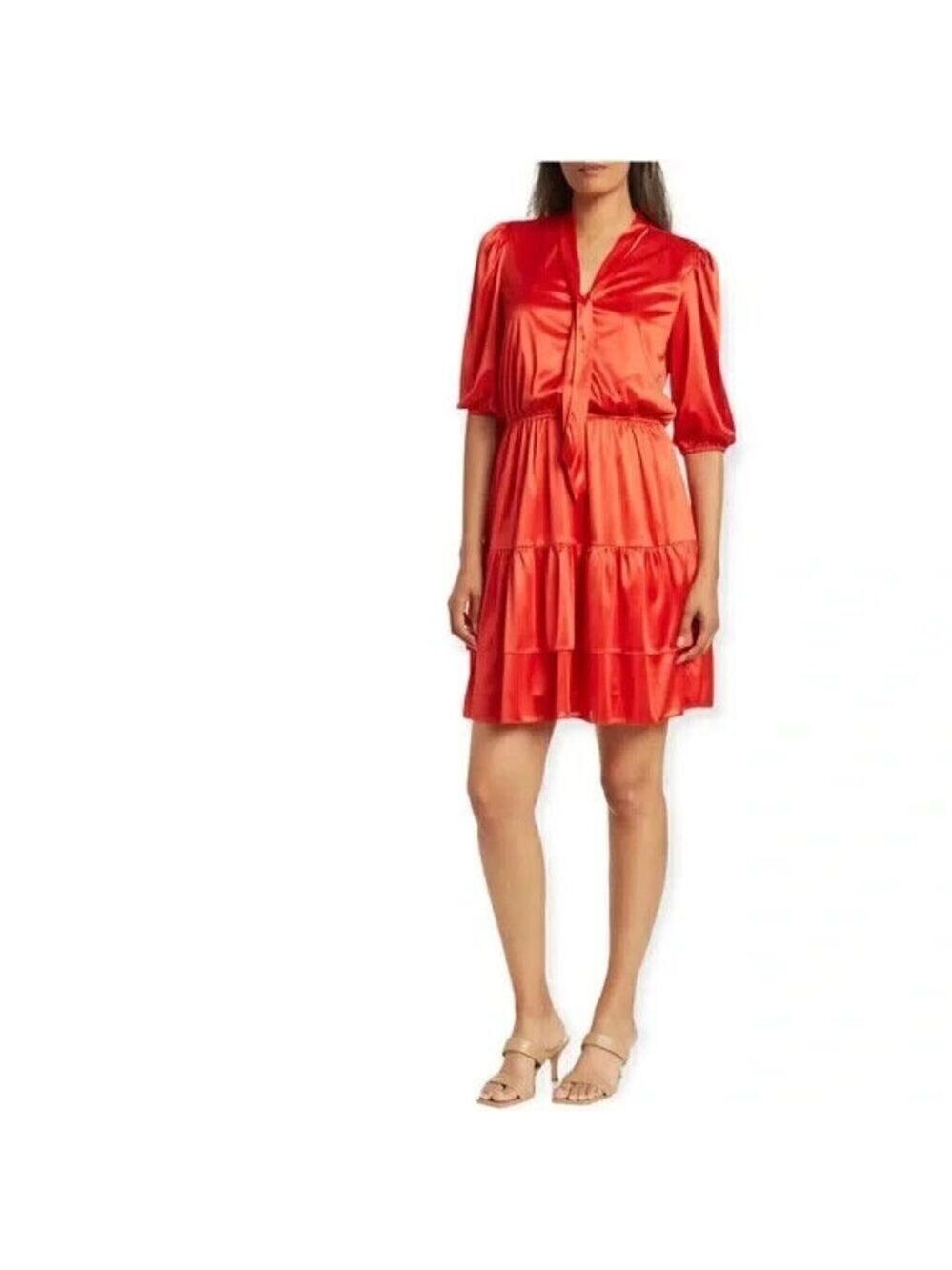 Nanette Lepore NEW womens tie neck satin dress BNWOT size 10 tiered mini
